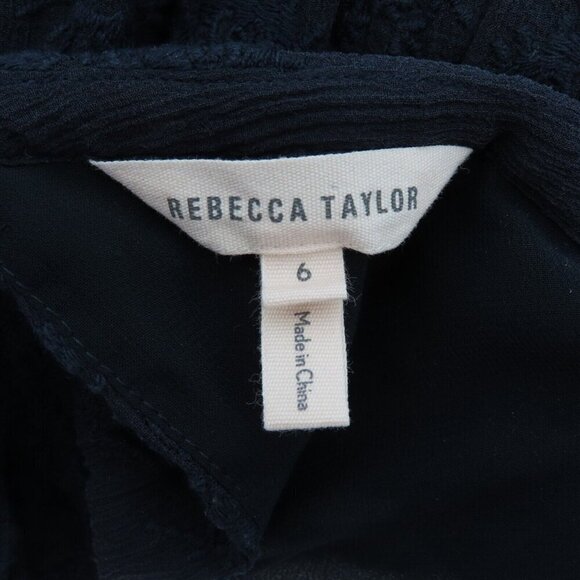 Rebecca Taylor Womens 6 Blue Embroidered Cold Shoulder Flowy Blouse Shirt Top - Picture 7 of 11